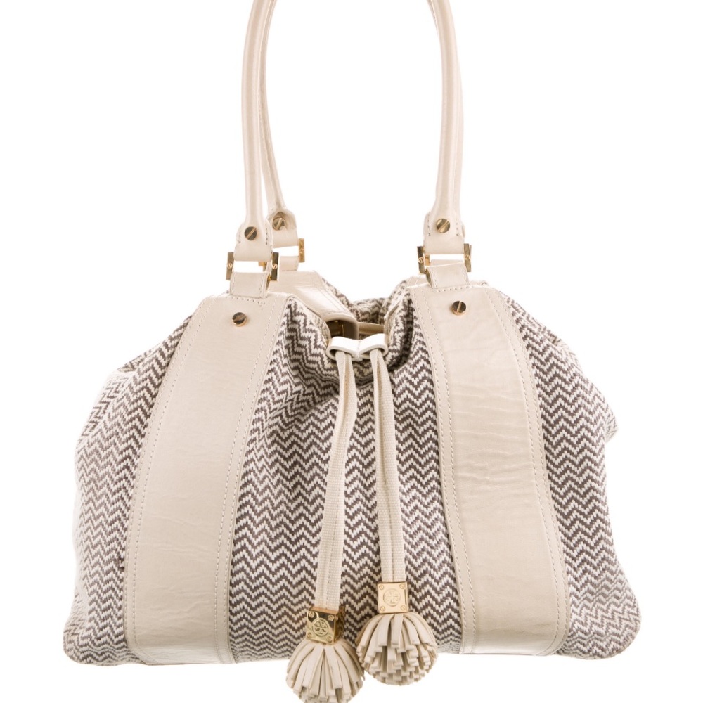 Tory Burch Leather trimmed-tassel shoulder bag